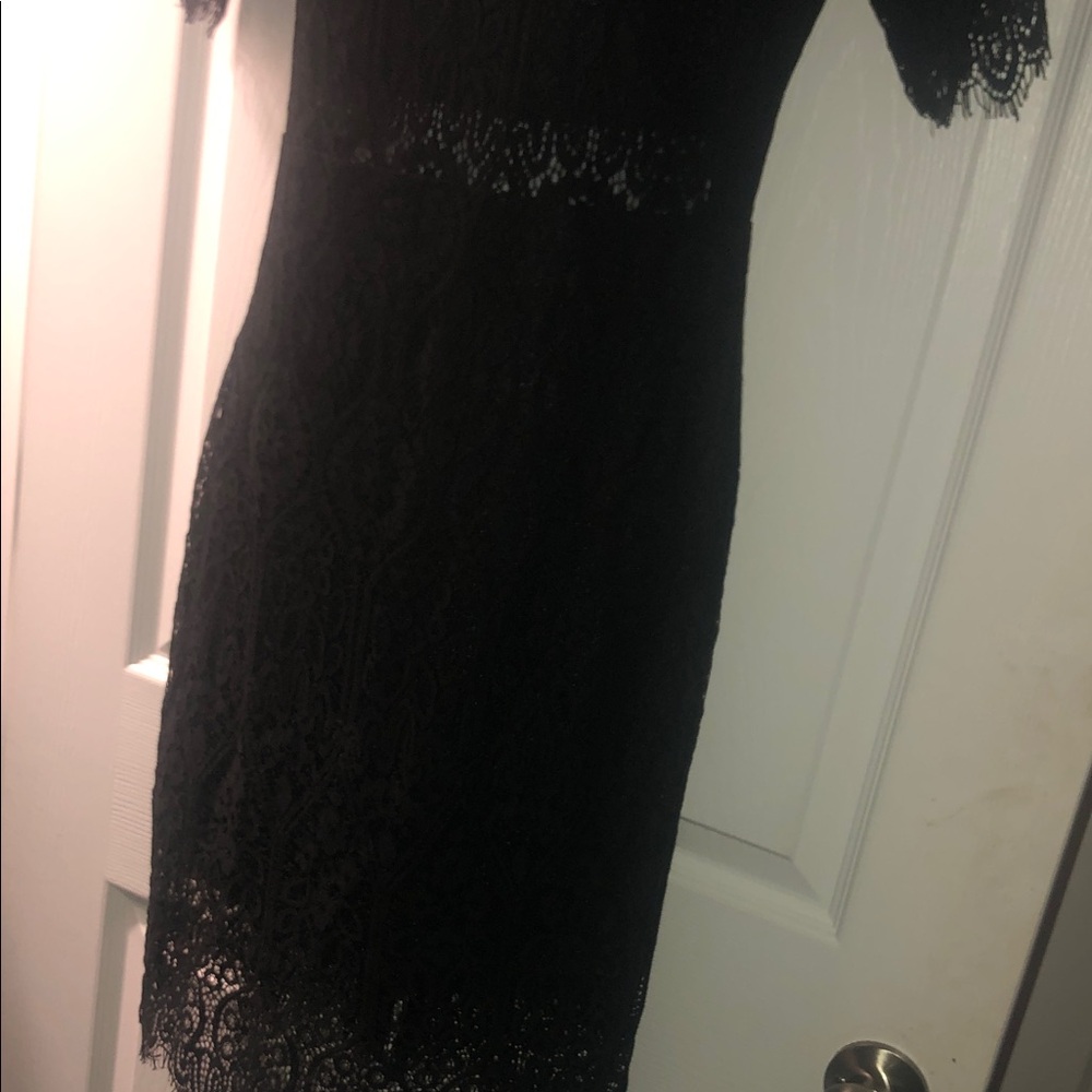 Black Lace Midi Dress with High Neck - Picture 4 of 7